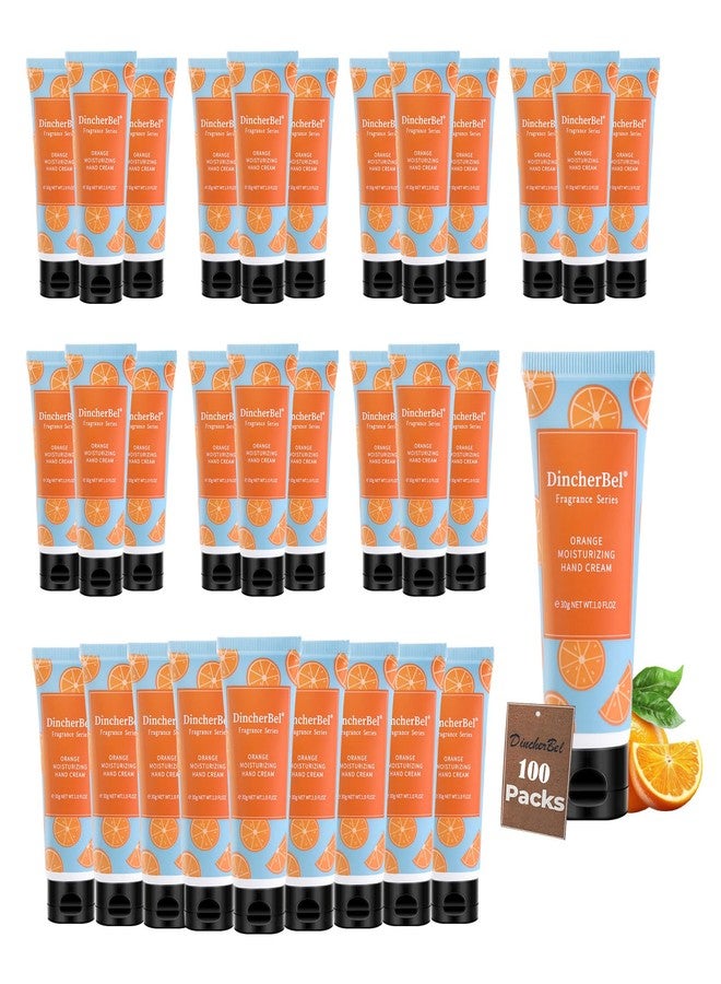DincherBel 100 Pack Orange Moisturizing Hand Cream Bulk - Travel Size Non-Greasy Hand Lotion Set for Dry Skin, Instant Hydrating Hand Care for Women, 1.0 oz/30 ml - Image 1